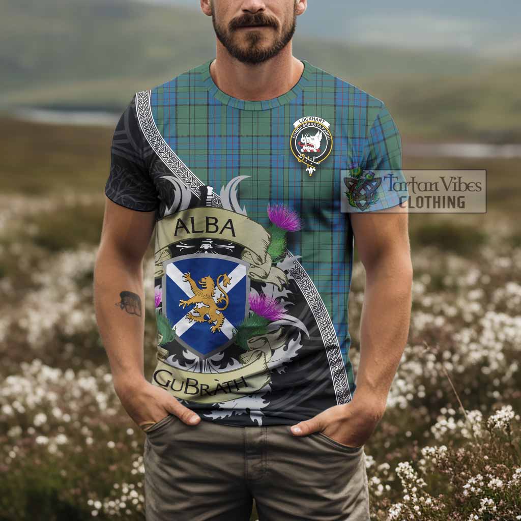 Lockhart Tartan Family Crest T-Shirt Lion Rampant Royal Thistle Shield Celtic Inspired - Tartan Vibes Clothing