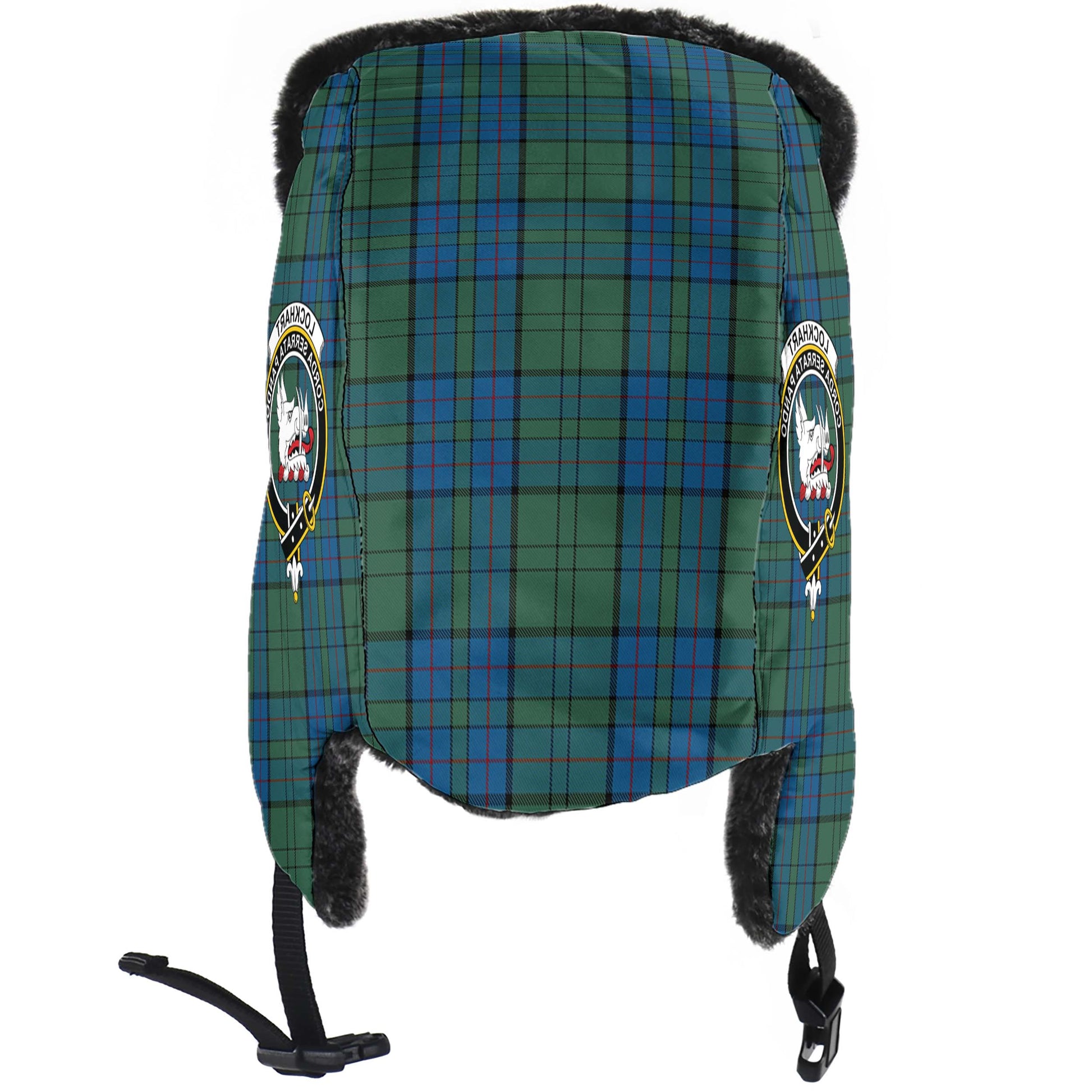 Lockhart Tartan Winter Trapper Hat with Family Crest - Tartan Vibes Clothing