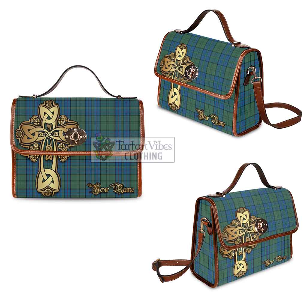 Tartan Vibes Clothing Lockhart Tartan Waterproof Canvas Bag Golden Thistle Celtic Cross Style