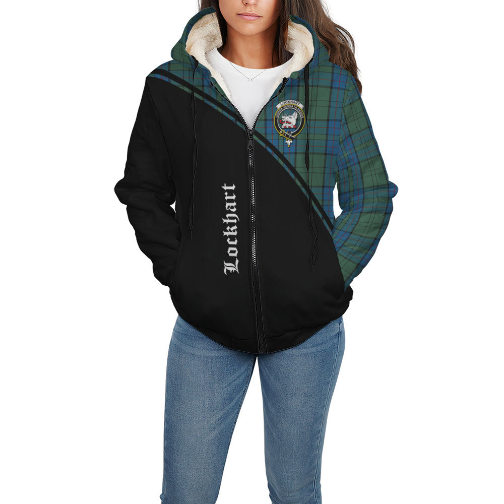 Lockhart Tartan Sherpa Hoodie with Family Crest Curve Style - Tartan Vibes Clothing