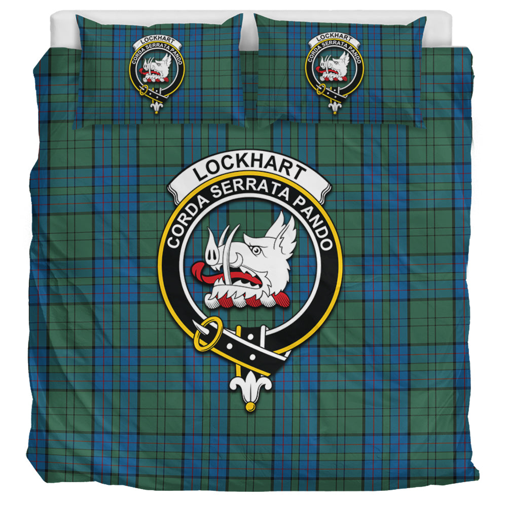 Lockhart Tartan Bedding Set with Family Crest UK Bedding Set UK Super King 104*94 inch - Tartan Vibes Clothing