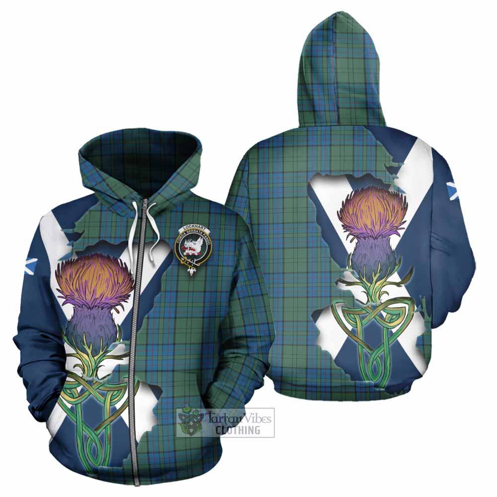 Lockhart Tartan Family Crest Hoodie Scottish Thistle Celtic Inspired Zip Hoodie - Tartan Vibes Clothing