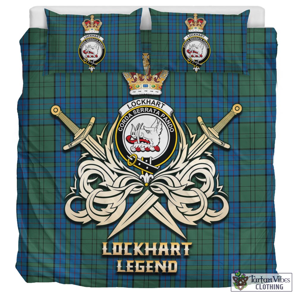 Tartan Vibes Clothing Lockhart Tartan Bedding Set with Clan Crest and the Golden Sword of Courageous Legacy