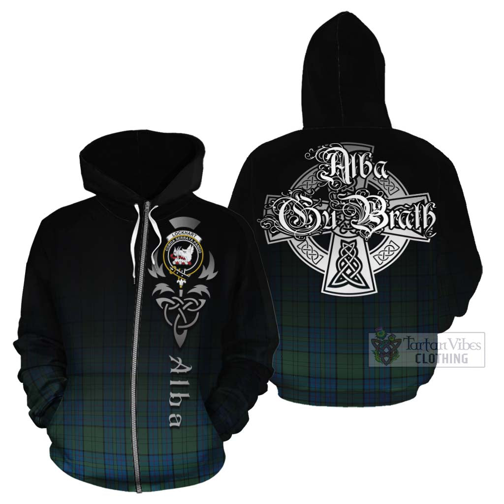 Tartan Vibes Clothing Lockhart Tartan Cotton Hoodie Featuring Alba Gu Brath Family Crest Celtic Inspired