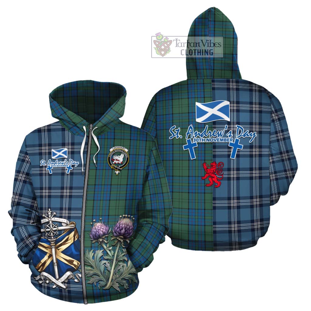 Lockhart Tartan Cotton Hoodie Happy St. Andrew's Day Half Tartan Style - Tartan Vibes Clothing