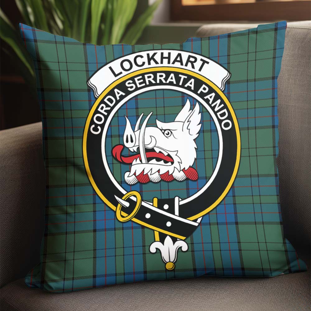Lockhart Tartan Pillow Cover with Family Crest - Tartan Vibes Clothing