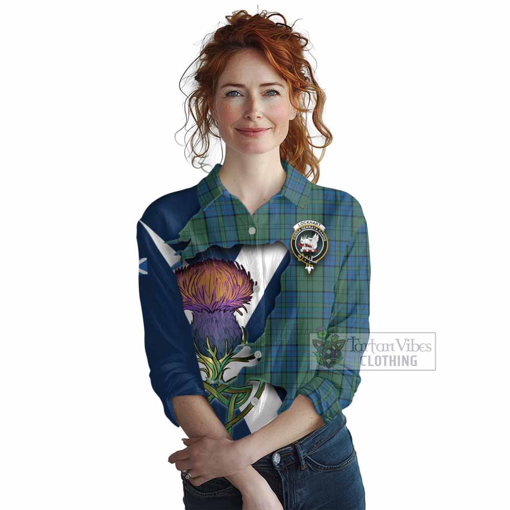 Tartan Vibes Clothing Lockhart Tartan Family Crest Women's Casual Shirt Scottish Thistle Celtic Inspired