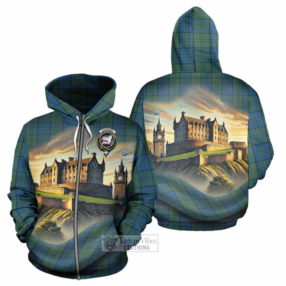 Lockhart Tartan Family Crest Hoodie with Scottish Ancient Castle Style Zip Hoodie - Tartan Vibes Clothing