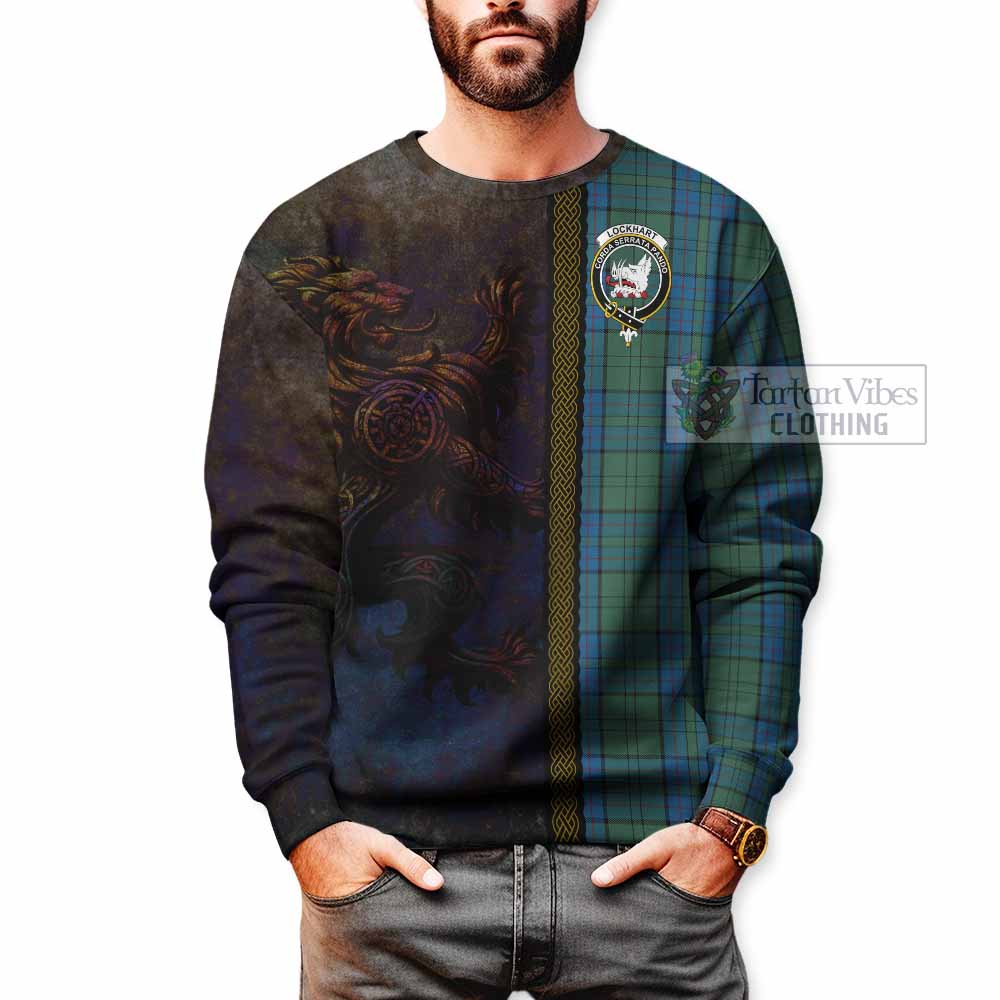 Lockhart Tartan Family Crest Sweatshirt Alba Gu Brath Be Brave Lion Ancient Style - Tartan Vibes Clothing