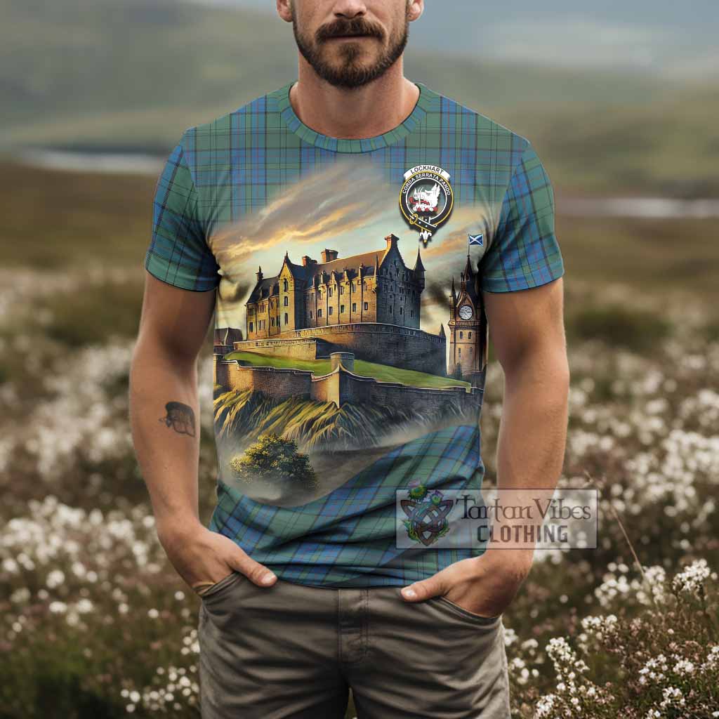 Tartan Vibes Clothing Lockhart Tartan Family Crest T-Shirt with Scottish Ancient Castle Stype