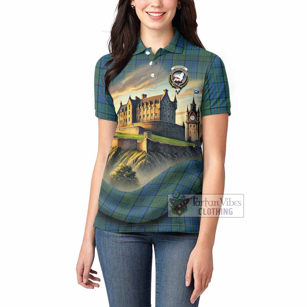 Lockhart Tartan Family Crest Women's Polo Shirt with Scottish Ancient Castle Style - Tartan Vibes Clothing