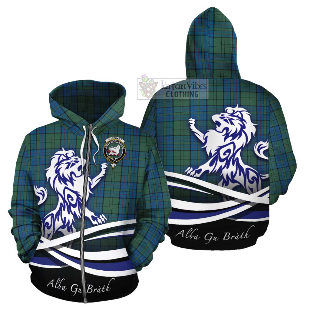 Lockhart Tartan Cotton Hoodie with Alba Gu Brath Regal Lion Emblem - Tartan Vibes Clothing