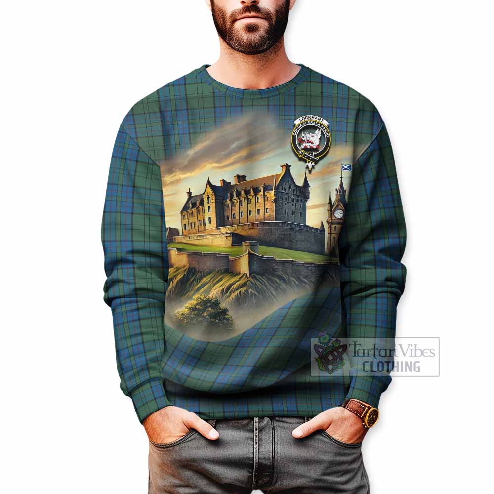 Lockhart Tartan Family Crest Sweatshirt with Scottish Ancient Castle Style - Tartan Vibes Clothing