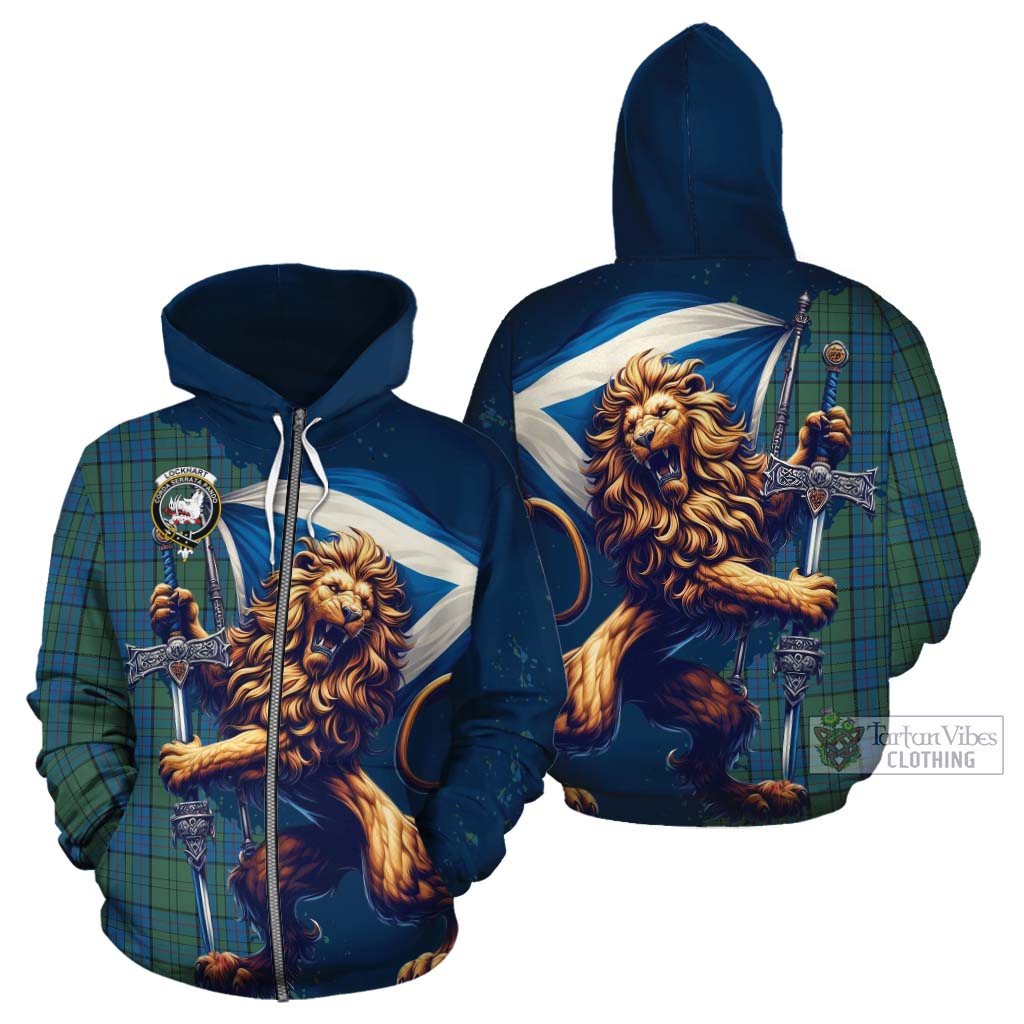 Tartan Vibes Clothing Lockhart Tartan Family Crest Cotton Hoodie with Scottish Majestic Lion