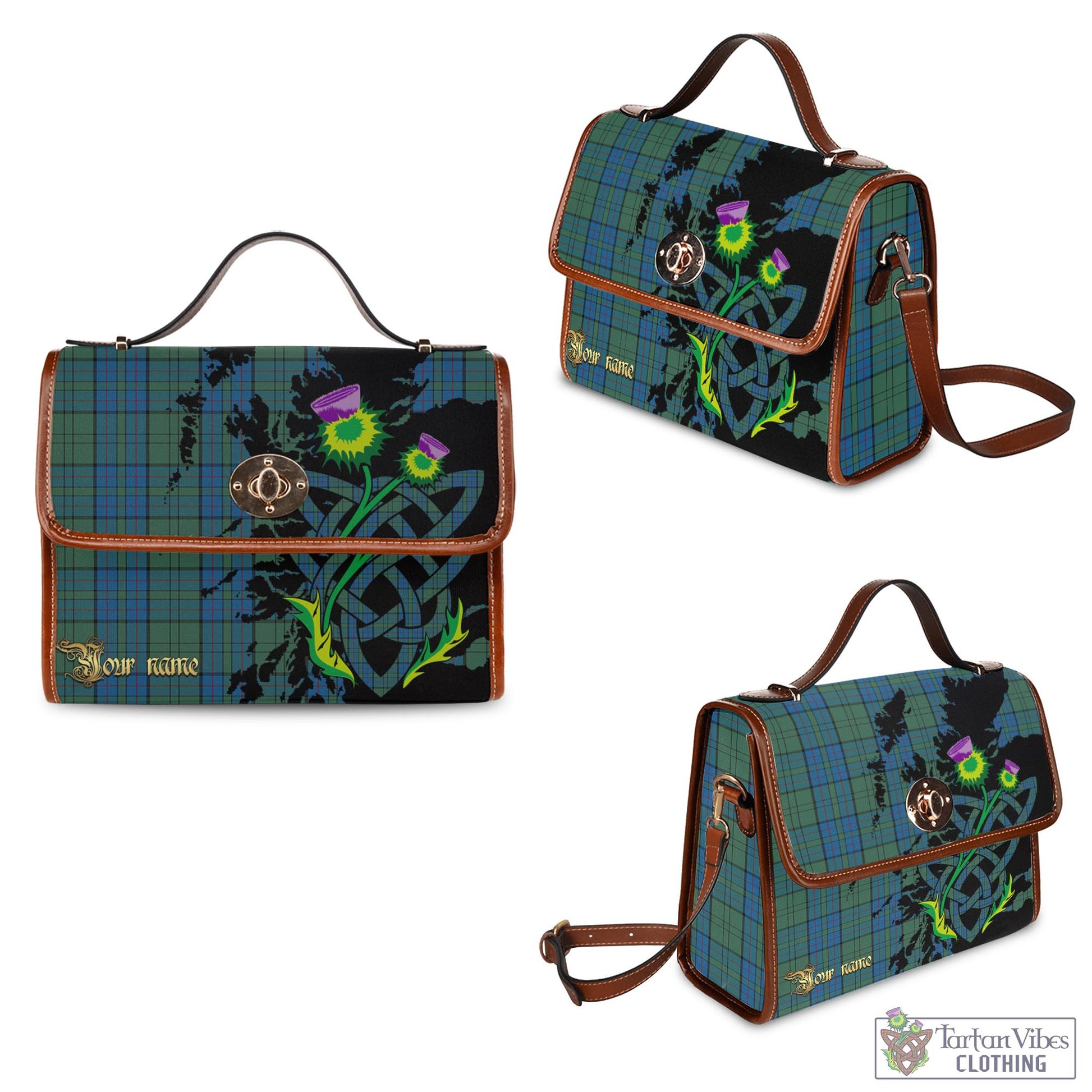 Tartan Vibes Clothing Lockhart Tartan Waterproof Canvas Bag with Scotland Map and Thistle Celtic Accents