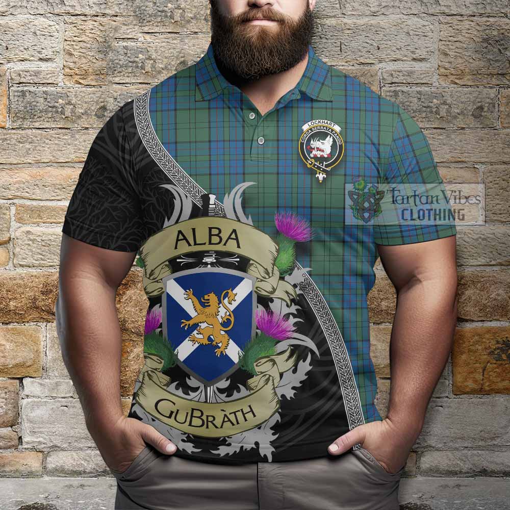 Lockhart Tartan Family Crest Polo Shirt Lion Rampant Royal Thistle Shield Celtic Inspired - Tartan Vibes Clothing