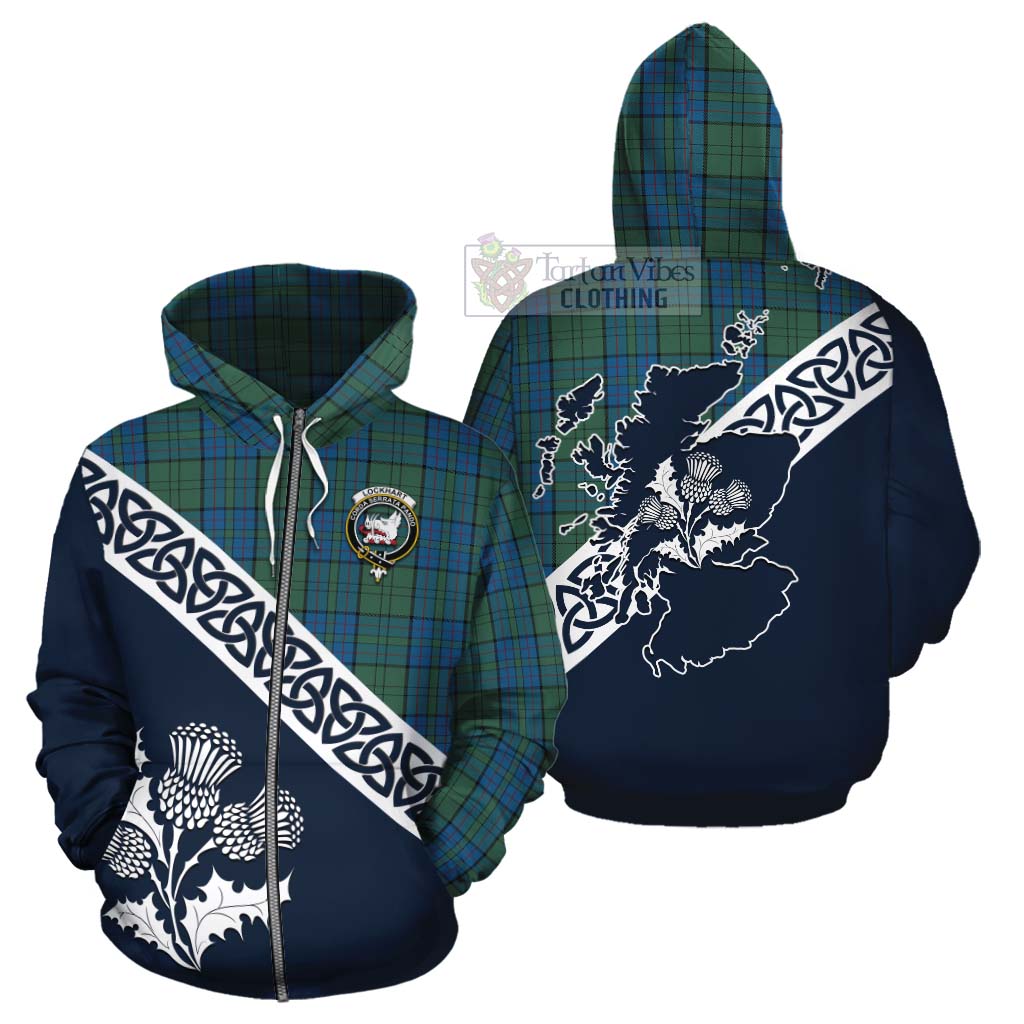 Lockhart Tartan Cotton Hoodie Featuring Thistle and Scotland Map - Tartan Vibes Clothing