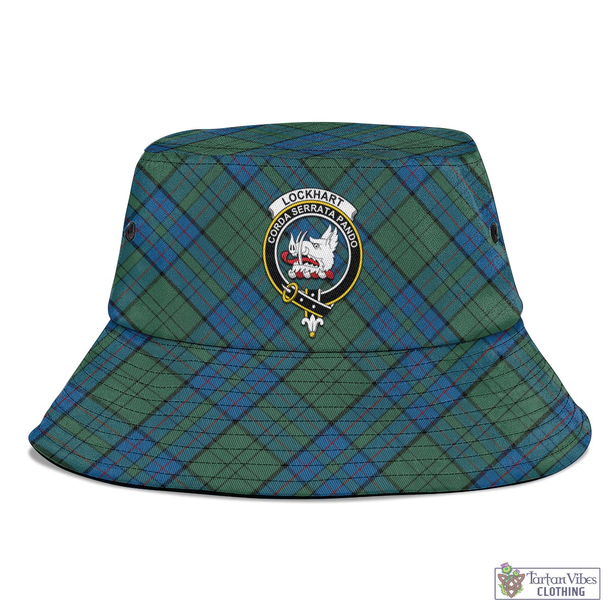 Tartan Vibes Clothing Lockhart Tartan Bucket Hat with Family Crest