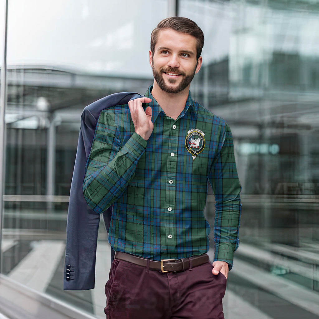 Lockhart Tartan Long Sleeve Button Up Shirt with Family Crest - Tartan Vibes Clothing