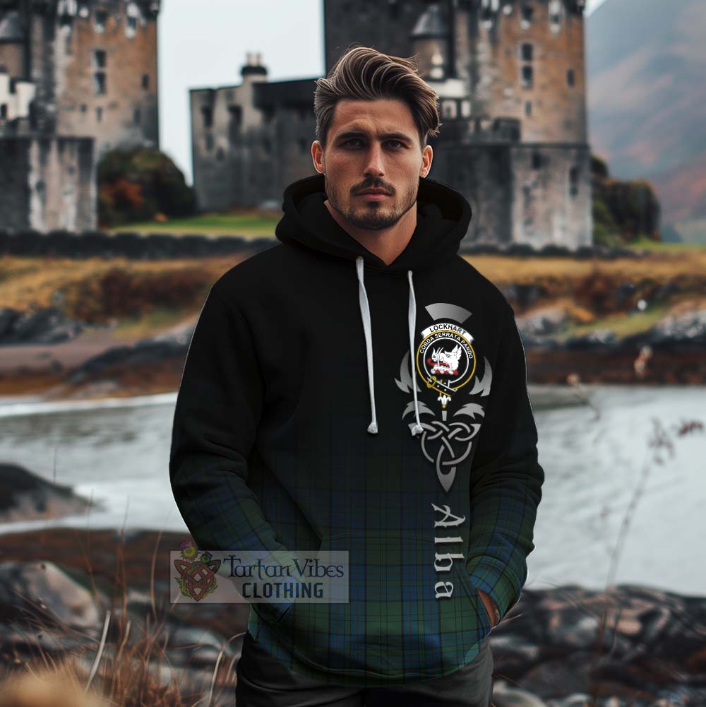 Tartan Vibes Clothing Lockhart Tartan Cotton Hoodie Featuring Alba Gu Brath Family Crest Celtic Inspired