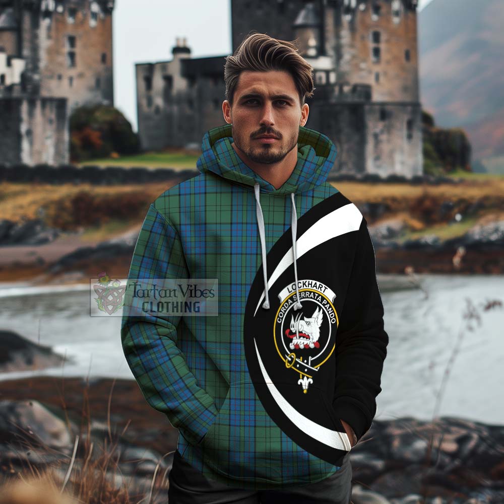 Lockhart Tartan Cotton Hoodie with Family Crest Circle Style - Tartan Vibes Clothing