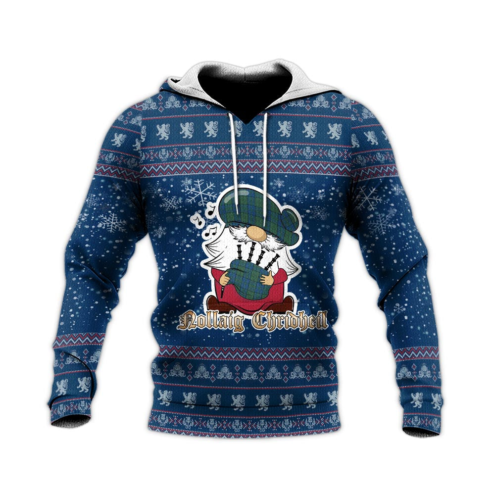 Lockhart Clan Christmas Knitted Hoodie with Funny Gnome Playing Bagpipes - Tartanvibesclothing