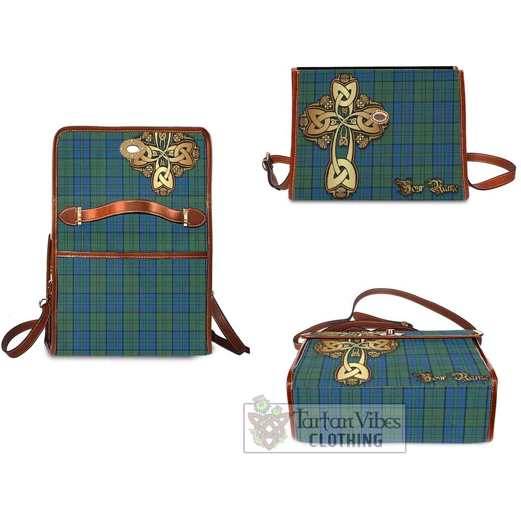 Tartan Vibes Clothing Lockhart Tartan Waterproof Canvas Bag Golden Thistle Celtic Cross Style