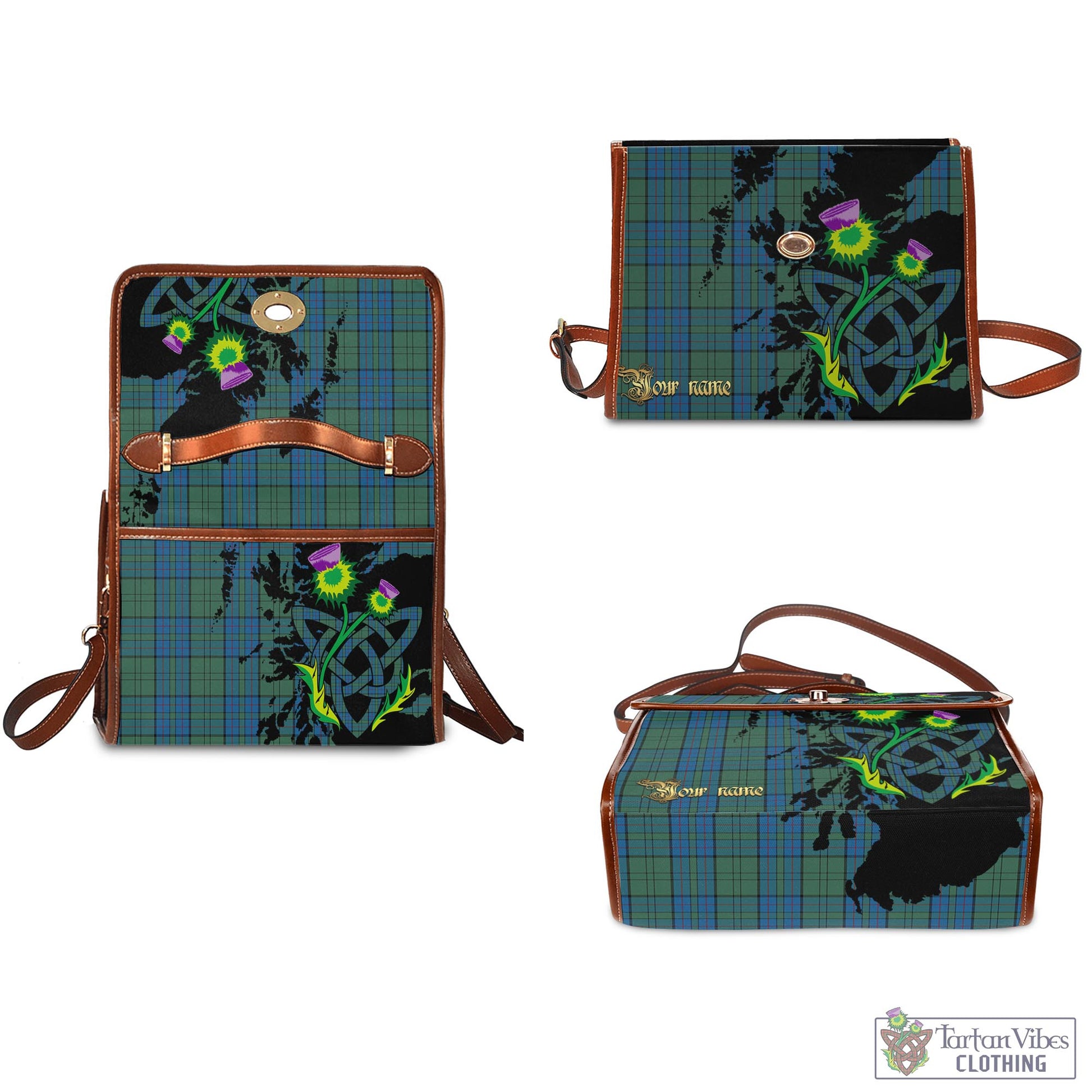 Tartan Vibes Clothing Lockhart Tartan Waterproof Canvas Bag with Scotland Map and Thistle Celtic Accents