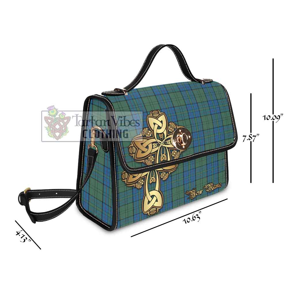 Tartan Vibes Clothing Lockhart Tartan Waterproof Canvas Bag Golden Thistle Celtic Cross Style