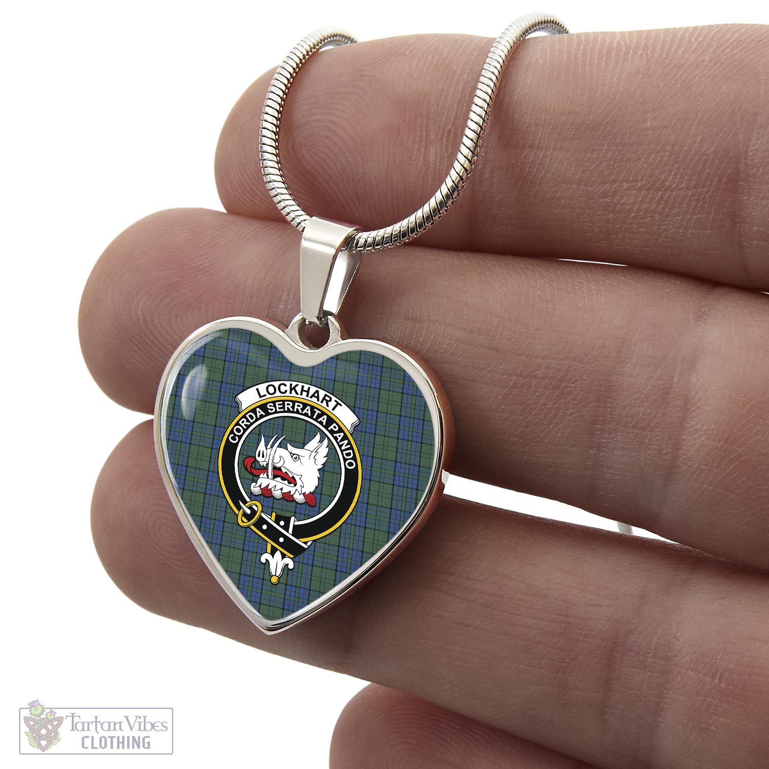 Lockhart Tartan Heart Necklace with Family Crest - Tartan Vibes Clothing