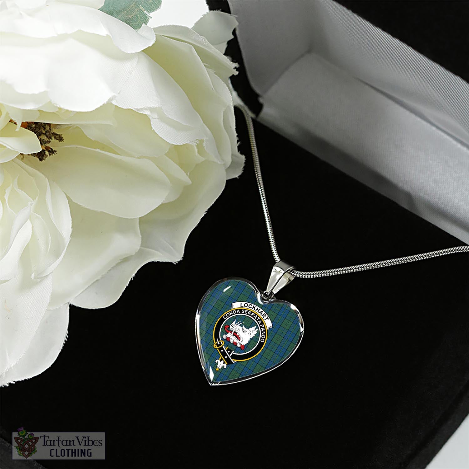 Lockhart Tartan Heart Necklace with Family Crest - Tartan Vibes Clothing