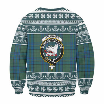 Lockhart Clan Tartan Christmas Sweatshirt with Family Crest - Tartan Vibes Clothing