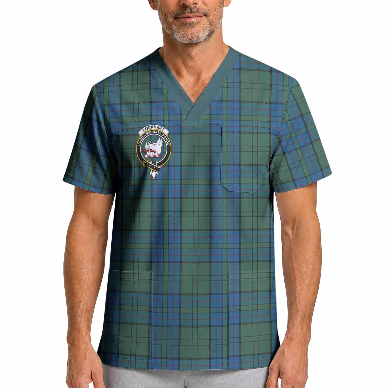 Lockhart Crest Tartan Scrub Top XL - Tartan Vibes Clothing