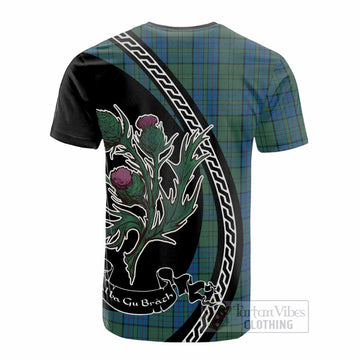 Lockhart Family Crest Tartan Cotton T-shirt Alba Thistle Inspired
