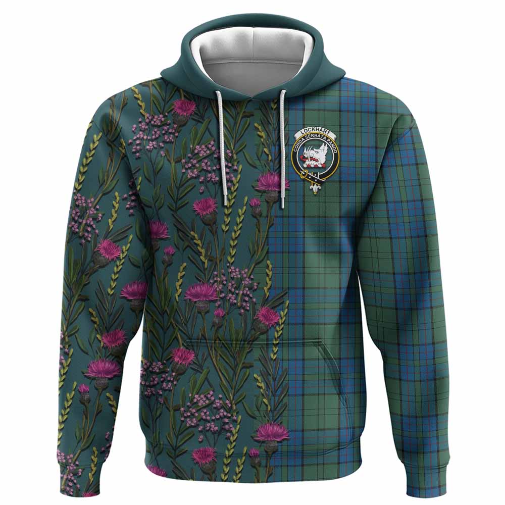 Lockhart Family Crest Tartan Hoodie Scottish Thistle Flower Pattern Half Style - Tartan Vibes Clothing