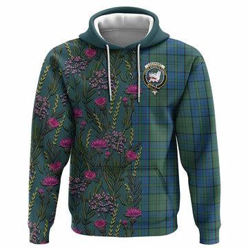 Lockhart Family Crest Tartan Hoodie Scottish Thistle Flower Pattern Half Style - Tartan Vibes Clothing