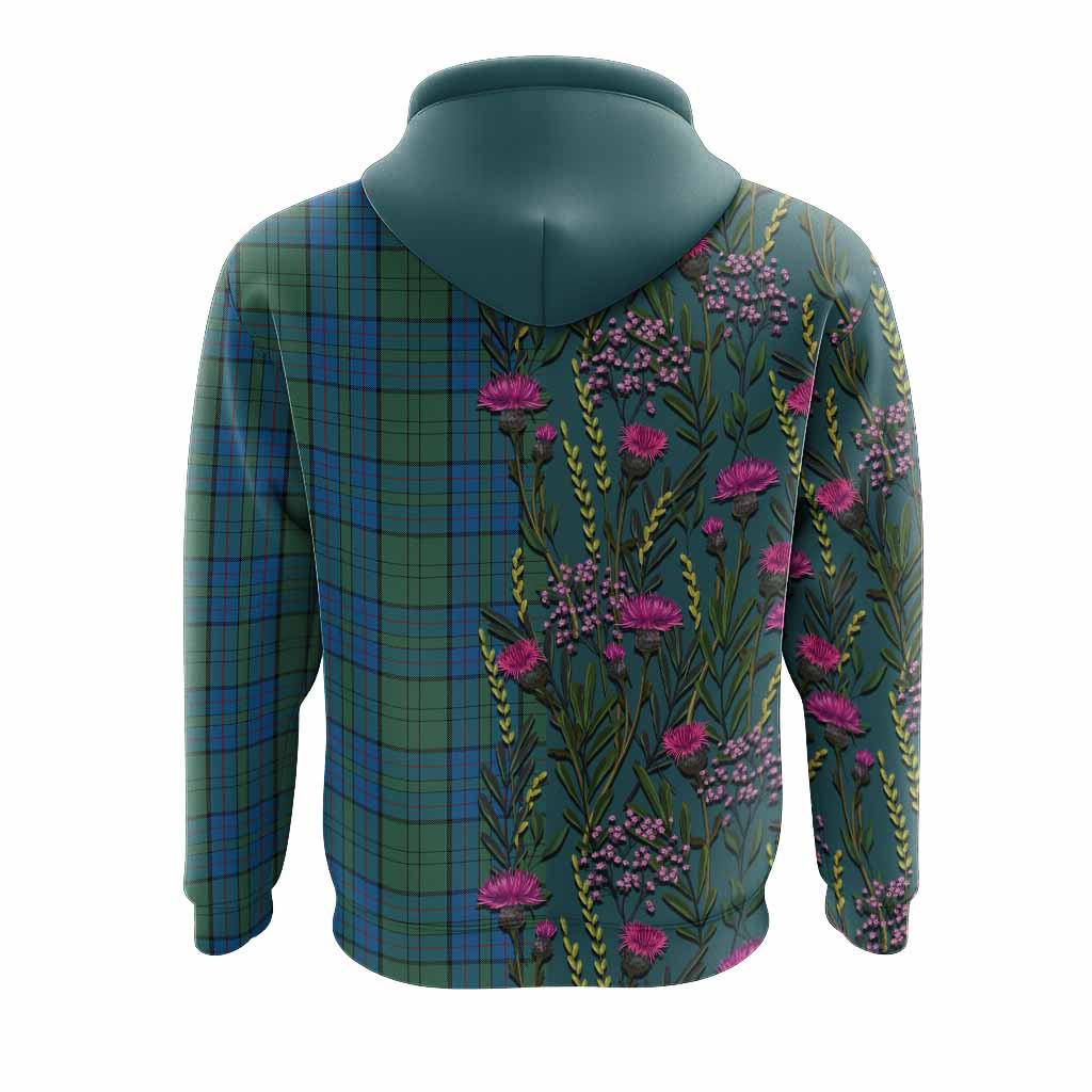 Lockhart Family Crest Tartan Hoodie Scottish Thistle Flower Pattern Half Style - Tartan Vibes Clothing