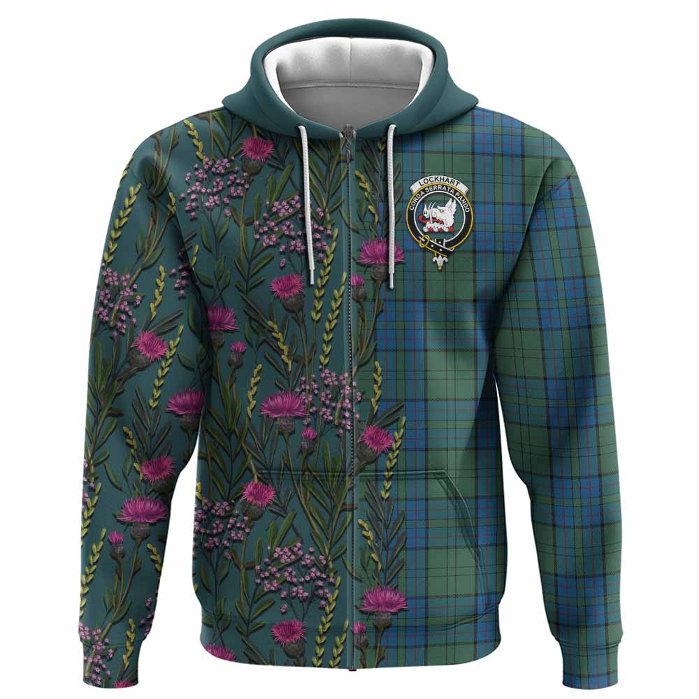 Lockhart Family Crest Tartan Hoodie Scottish Thistle Flower Pattern Half Style - Tartan Vibes Clothing