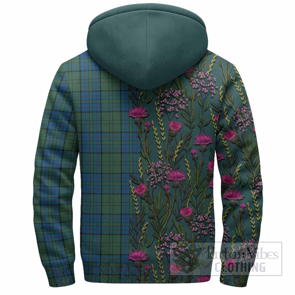 Lockhart Family Crest Tartan Sherpa Hoodie Scottish Thistle Flower Pattern Half Style - Tartan Vibes Clothing