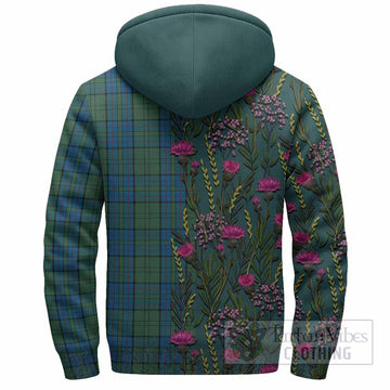 Lockhart Family Crest Tartan Sherpa Hoodie Scottish Thistle Flower Pattern Half Style - Tartan Vibes Clothing