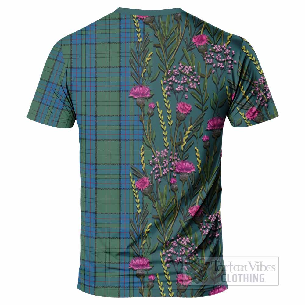 Lockhart Family Crest Tartan T-Shirt Scottish Thistle Flower Pattern Half Style - Tartan Vibes Clothing