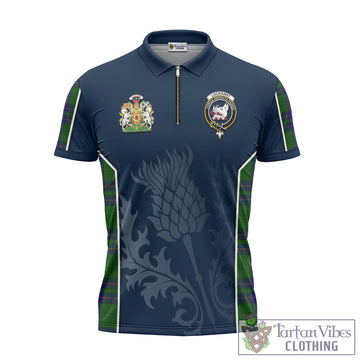 Lockhart Modern Tartan Zipper Polo Shirt with Family Crest and Scottish Thistle Vibes Sport Style