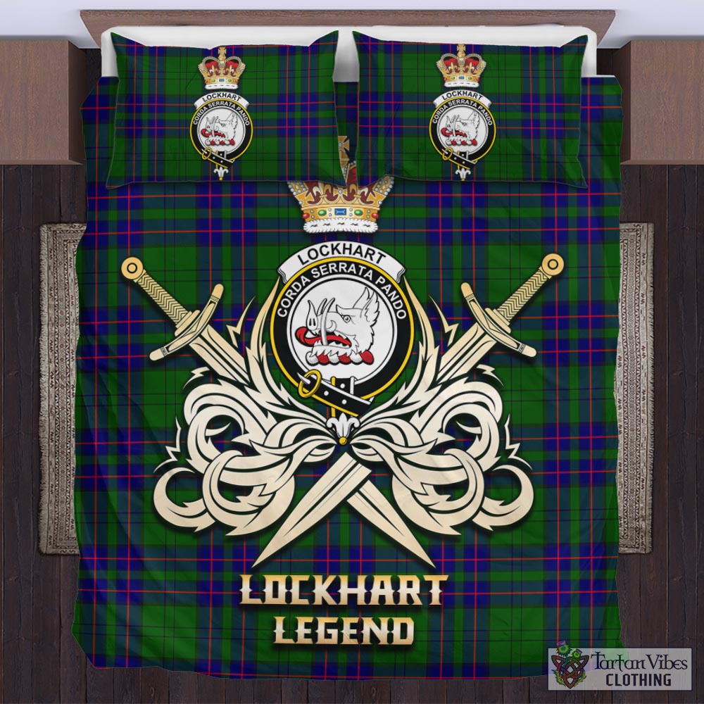 Tartan Vibes Clothing Lockhart Modern Tartan Bedding Set with Clan Crest and the Golden Sword of Courageous Legacy