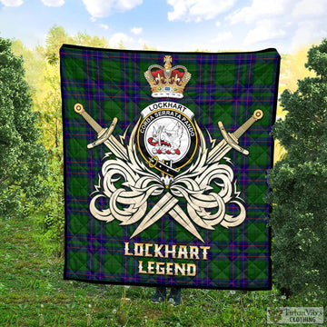 Lockhart Modern Tartan Quilt with Clan Crest and the Golden Sword of Courageous Legacy
