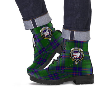 Lockhart Modern Tartan Leather Boots with Family Crest