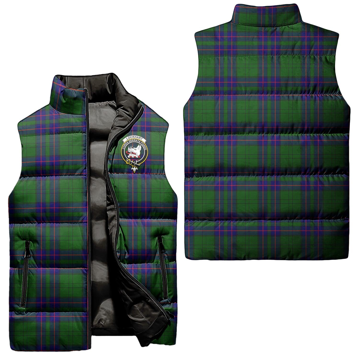 Lockhart Modern Tartan Sleeveless Puffer Jacket with Family Crest Unisex - Tartanvibesclothing