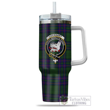 Lockhart Modern Tartan and Family Crest Tumbler with Handle