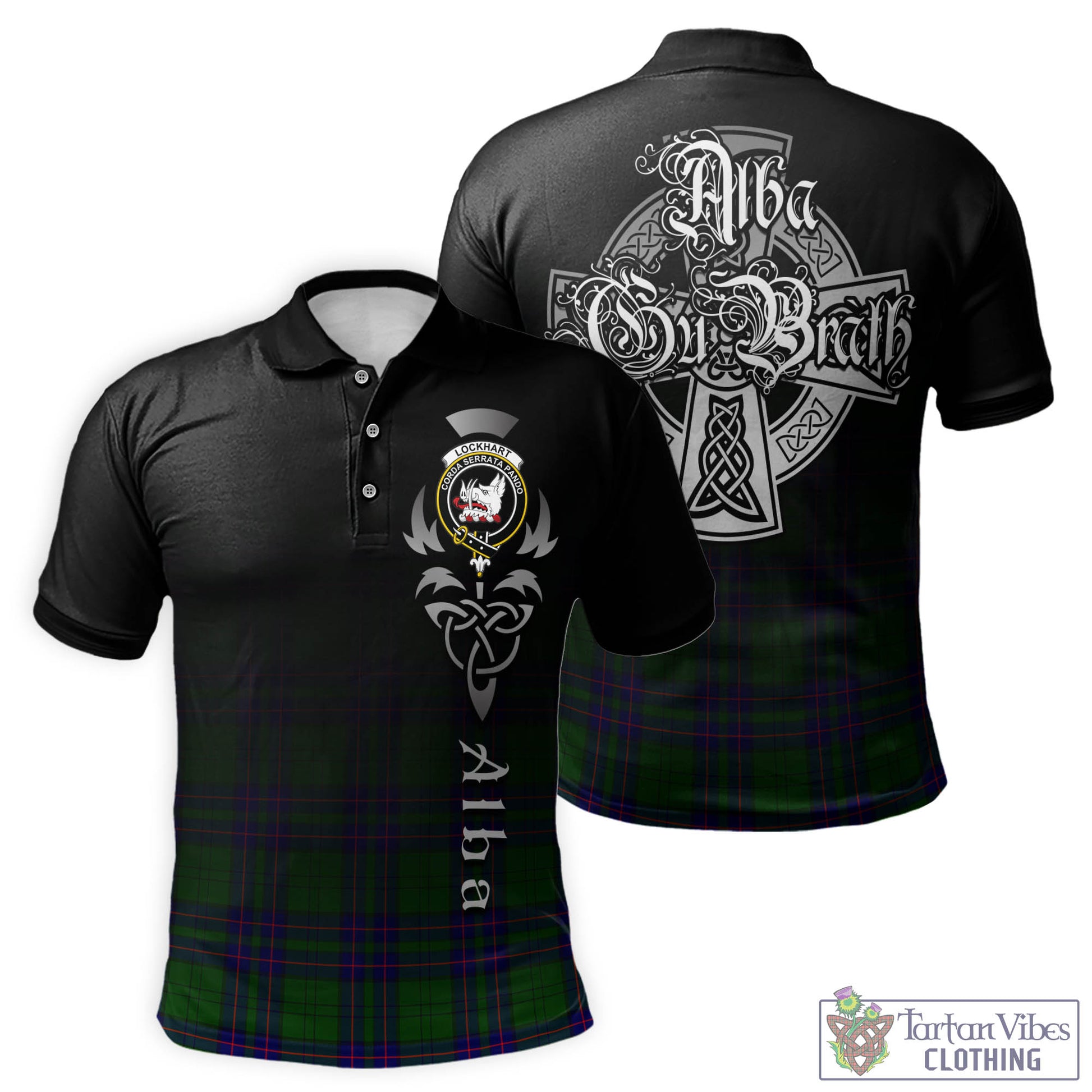 Tartan Vibes Clothing Lockhart Modern Tartan Polo Shirt Featuring Alba Gu Brath Family Crest Celtic Inspired