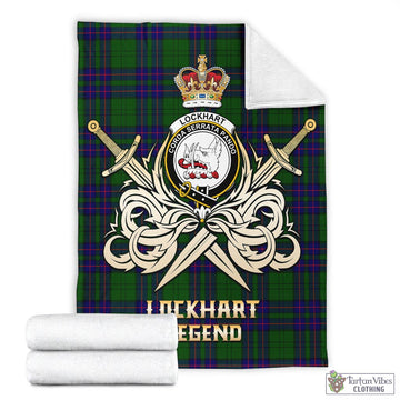Lockhart Modern Tartan Blanket with Clan Crest and the Golden Sword of Courageous Legacy