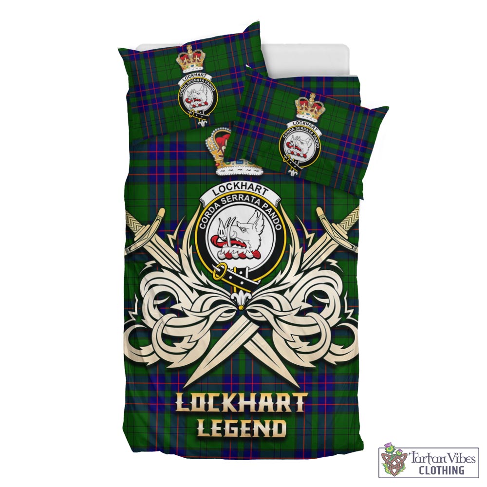 Tartan Vibes Clothing Lockhart Modern Tartan Bedding Set with Clan Crest and the Golden Sword of Courageous Legacy